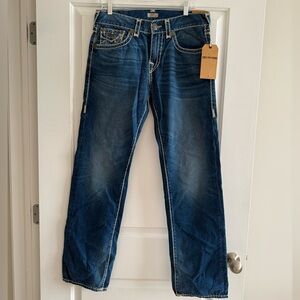 Men's TRUE RELIGION RICKY RELAXED STRAIGHT JEANS (cobalt blue) NEVER WORN!